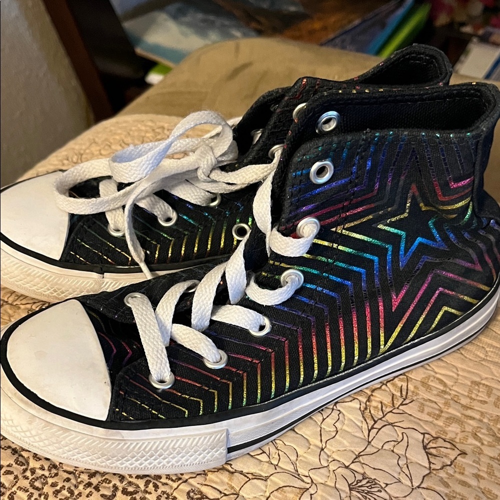 Converse Chuck Taylor All Star High Top Black Rainbow Star Sneakers Size 1